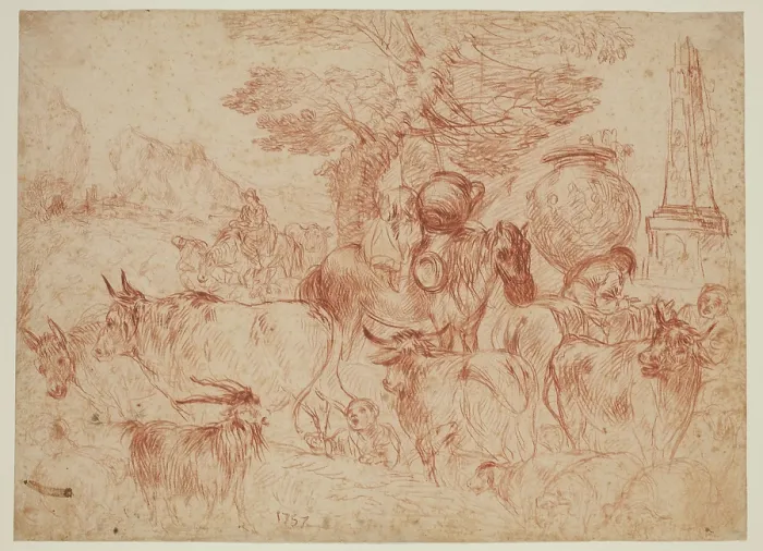 Framed Print : Pastoral Scene with Cows, Other Animals and Travelers, between 1615 and 1638. Creator: Jan Roos Framed Print : Pastoral Scene with Cows, Other Animals and Travelers, between 1615 and 1638. Creator: Jan Roos