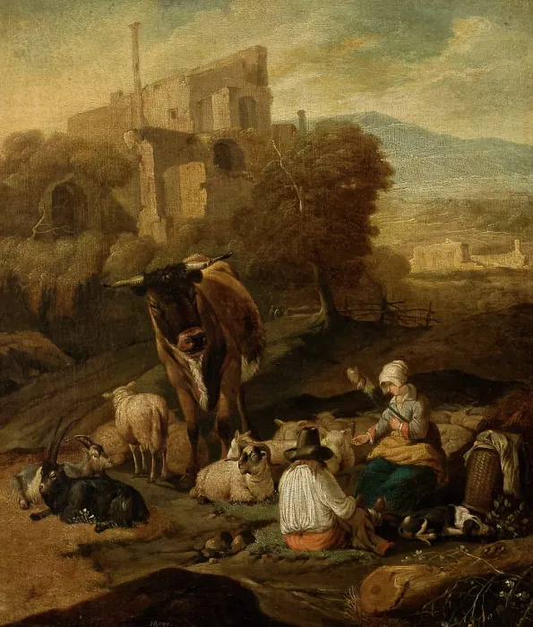 Framed Print : Pastoral Scene Against Ruins, 2nd half of 17th century. Creator: Johann Heinrich Roos Framed Print : Pastoral Scene Against Ruins, 2nd half of 17th century. Creator: Johann Heinrich Roos