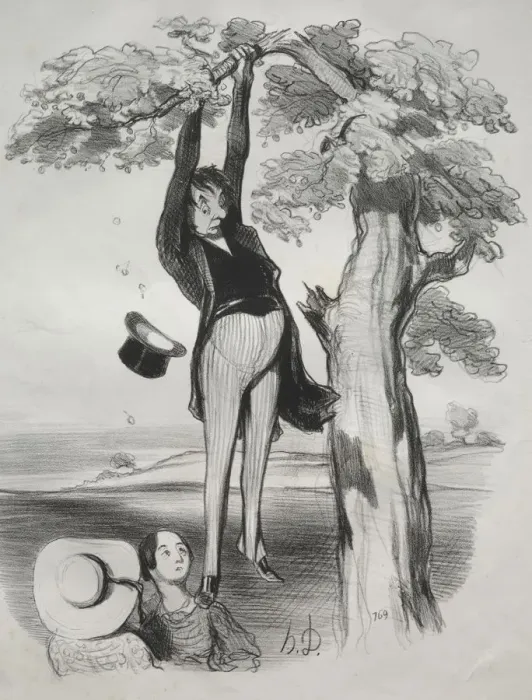 Framed Print : Pastorales, plate 2: The Hazards of shaking a plum tree too vigorously... 1845. Creator Framed Print : Pastorales, plate 2: The Hazards of shaking a plum tree too vigorously... 1845. Creator