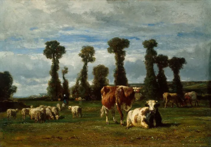 Framed Print : Pasture in Normandy, 1852. Creator: Constant Troyon Framed Print : Pasture in Normandy, 1852. Creator: Constant Troyon