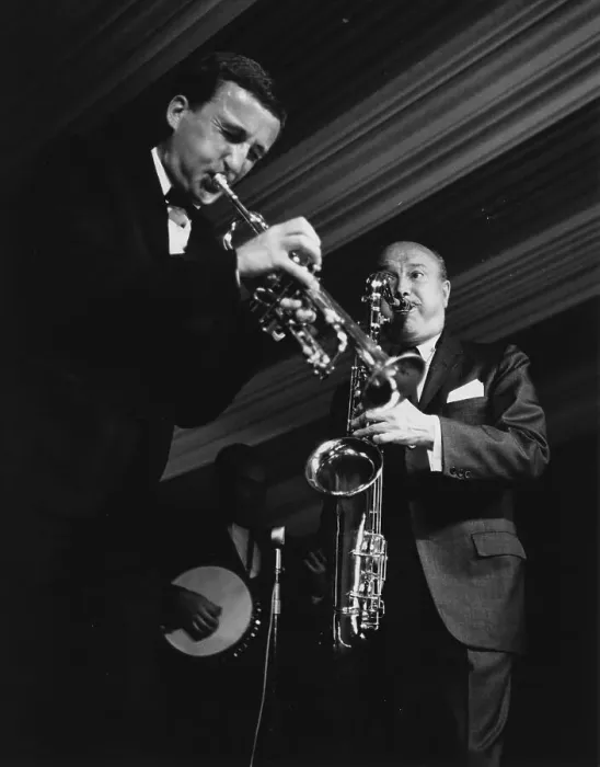 Framed Print : Pat Halcox, Bud Freeman, Daily Mail International Jazz Festival, Manchester, 1963. Creator: Brian Foskett Framed Print : Pat Halcox, Bud Freeman, Daily Mail International Jazz Festival, Manchester, 1963. Creator: Brian Foskett