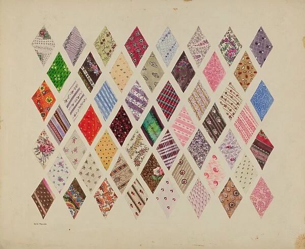 Patches of Diamond Patchwork Quilt, c. 1937. Creator: Edith Magnette