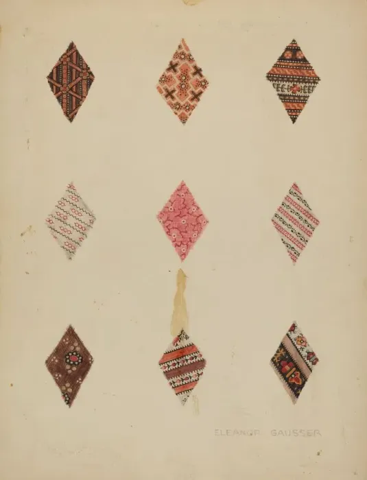 Framed Print : Patches from Quilt, c. 1937. Creator: Eleanor Gausser Framed Print : Patches from Quilt, c. 1937. Creator: Eleanor Gausser