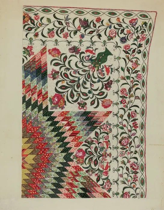 Framed Print : Patchwork and Applique Quilt, 1935 / 1942. Creator: Mary Berner Framed Print : Patchwork and Applique Quilt, 1935 / 1942. Creator: Mary Berner