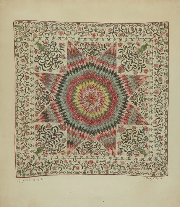 Framed Print : Patchwork and Applique Quilt, c. 1936. Creator: Mary Berner Framed Print : Patchwork and Applique Quilt, c. 1936. Creator: Mary Berner