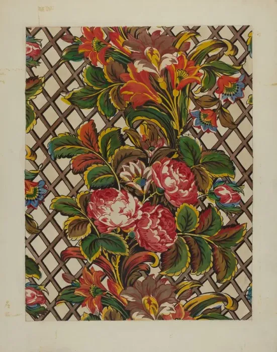 Framed Print : Patchwork Bedspread Material, c. 1936. Creator: Frances Lichten Framed Print : Patchwork Bedspread Material, c. 1936. Creator: Frances Lichten