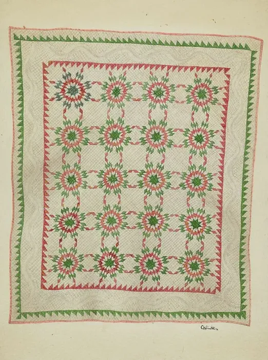 Framed Print : Patchwork Quilt, c. 1936. Creator: Charlotte Winter Framed Print : Patchwork Quilt, c. 1936. Creator: Charlotte Winter