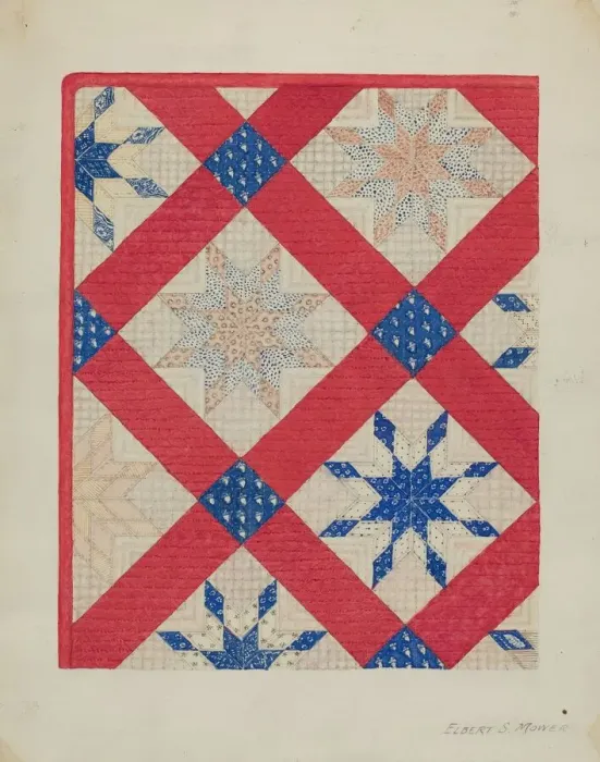 Framed Print : Patchwork Quilt, c. 1936. Creator: Elbert S. Mowery