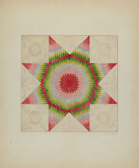 Framed Print : Patchwork Quilt, c. 1936. Creator: Jules Lefevere Framed Print : Patchwork Quilt, c. 1936. Creator: Jules Lefevere