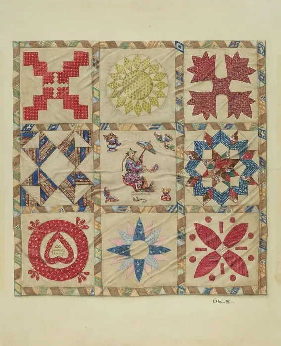 Framed Print : Patchwork Quilt, c. 1937. Creator: Charlotte Winter Framed Print : Patchwork Quilt, c. 1937. Creator: Charlotte Winter
