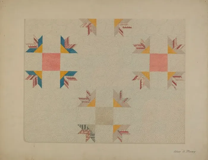 Framed Print : Patchwork Quilt, c. 1937. Creator: Elbert S. Mowery Framed Print : Patchwork Quilt, c. 1937. Creator: Elbert S. Mowery