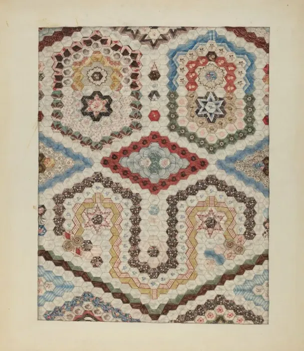 Framed Print : Patchwork Quilt, c. 1939. Creator: Sylvia DeZon Framed Print : Patchwork Quilt, c. 1939. Creator: Sylvia DeZon