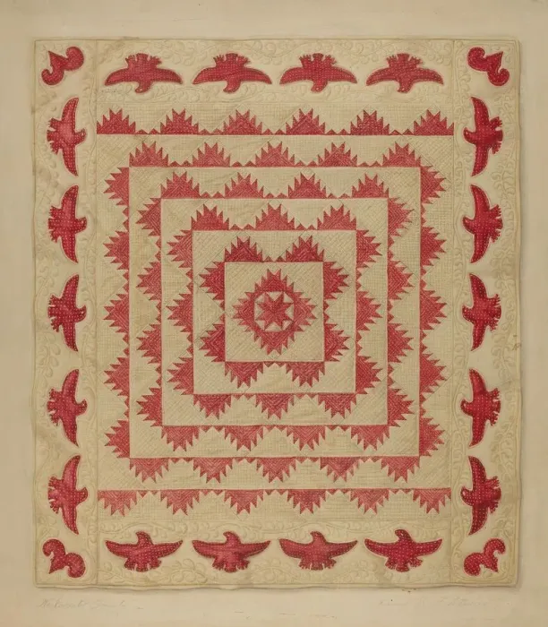 Framed Print : Patchwork Quilt with Eagles, c. 1938. Creator: Daniel Fletcher Framed Print : Patchwork Quilt with Eagles, c. 1938. Creator: Daniel Fletcher