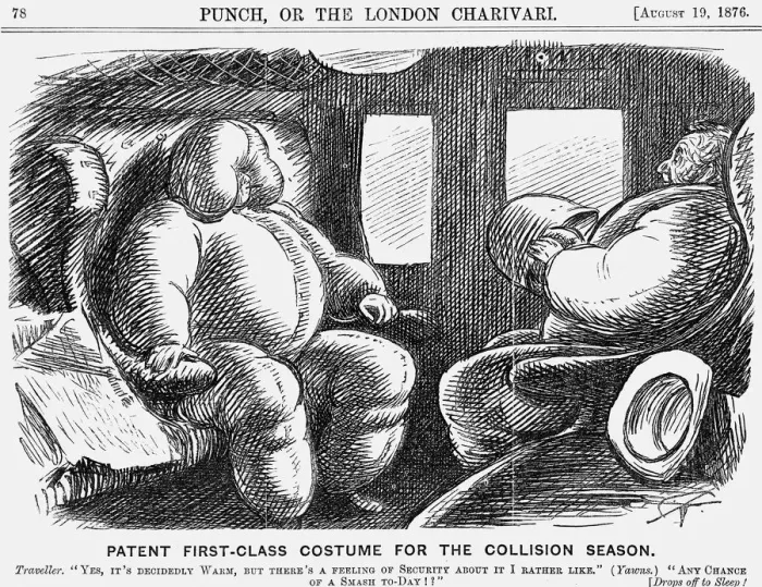 Framed Print : Patent First-Class Costume for the Collision Season, 1876. Artist: Charles Samuel Keene Framed Print : Patent First-Class Costume for the Collision Season, 1876. Artist: Charles Samuel Keene