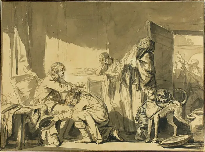 Framed Print : The Paternal Blessing, or The Departure of Basile, c. 1769. Creator: Jean-Baptiste Greuze Framed Print : The Paternal Blessing, or The Departure of Basile, c. 1769. Creator: Jean-Baptiste Greuze