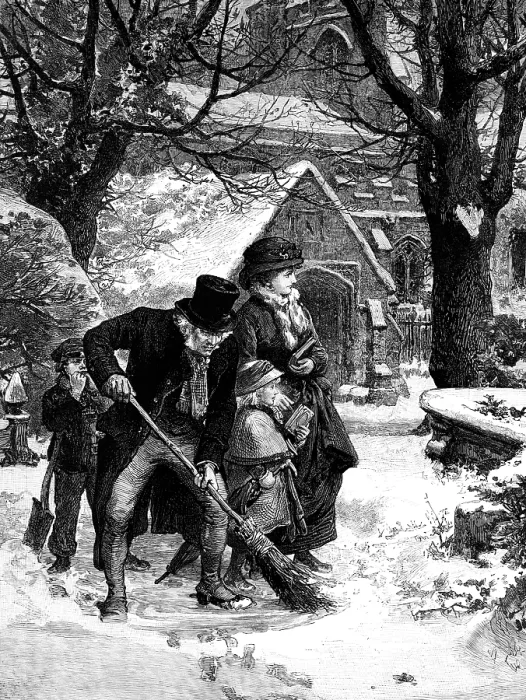 Framed Print : The Path to Church, drawn by A. Hunt, 1883. Creator: Eugene Froment