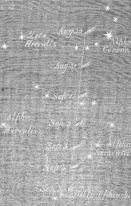 Framed Print : Path of Rosa's comet from Aug, 30 to Sept. 5, 1862. Creator: Unknown Framed Print : Path of Rosa's comet from Aug, 30 to Sept. 5, 1862. Creator: Unknown