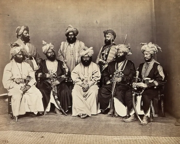 Framed Print : Pathan men from Peshawar, Pakistan in traditional dress: group portrait, c1900. Creator: Unknown Framed Print : Pathan men from Peshawar, Pakistan in traditional dress: group portrait, c1900. Creator: Unknown