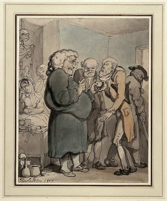 Framed Print : Patients consulting an obese quack, 1807. Creator: Thomas Rowlandson Framed Print : Patients consulting an obese quack, 1807. Creator: Thomas Rowlandson