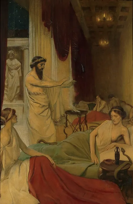 Framed Print : Patients sleeping in the temple of Aesculapius at Epidaurus, c1912. Creator: Ernest Board Framed Print : Patients sleeping in the temple of Aesculapius at Epidaurus, c1912. Creator: Ernest Board