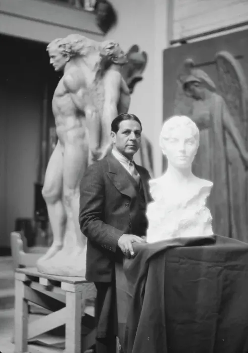 Framed Print : Patigian, Haig, Mr. with his sculptures, portrait photograph, 1927 Creator: Arnold Genthe Framed Print : Patigian, Haig, Mr. with his sculptures, portrait photograph, 1927 Creator: Arnold Genthe