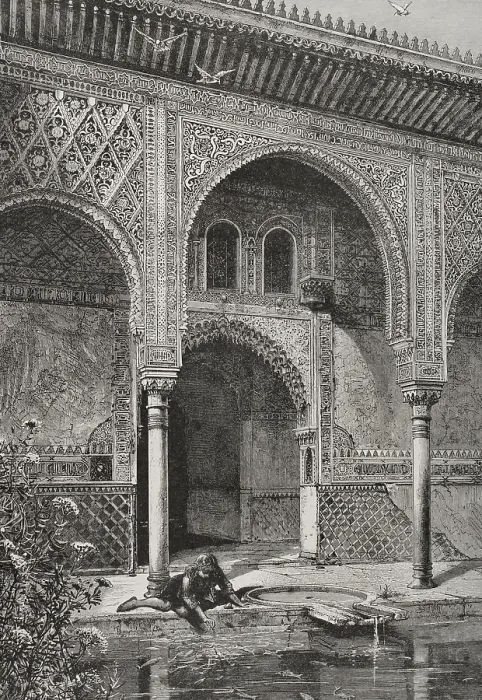 Framed Print : Patio de los Arrayanes, (Court of the Myrtles), Comares Palace, the Alhambra, Granada, Spain, 1890. Creator: Unknown Framed Print : Patio de los Arrayanes, (Court of the Myrtles), Comares Palace, the Alhambra, Granada, Spain, 1890. Creator: Unknown