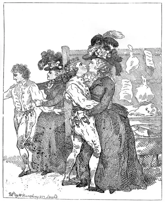 Framed Print : The Two Patriotic Duchesses on their canvass requesting the favour of an early poll, 1784. Artist: Thomas Rowlandson Framed Print : The Two Patriotic Duchesses on their canvass requesting the favour of an early poll, 1784. Artist: Thomas Rowlandson
