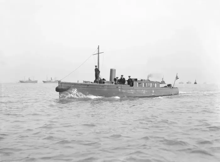 Framed Print : Patrol Boat No. 18 under way, 1914. Creator: Kirk & Sons of Cowes Framed Print : Patrol Boat No. 18 under way, 1914. Creator: Kirk & Sons of Cowes
