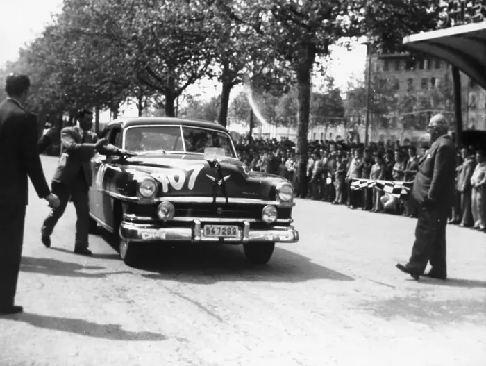 Framed Print : Paul Frere in a Chrysler Saloon V8, in the Mille Miglia, 1953 Framed Print : Paul Frere in a Chrysler Saloon V8, in the Mille Miglia, 1953