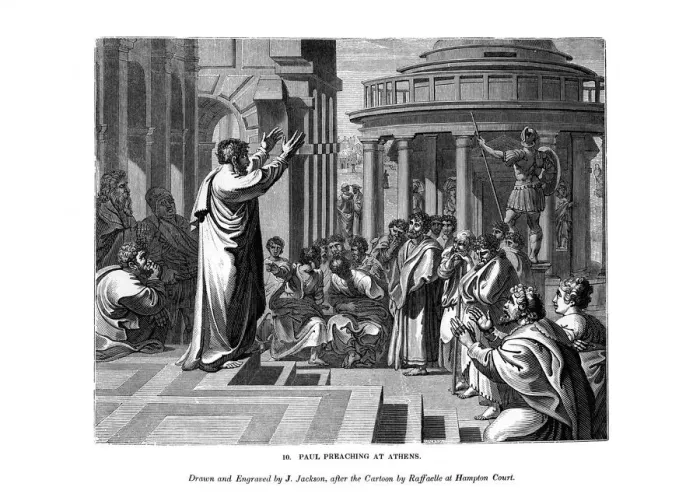 Framed Print : Paul preaching at Athens, 1843. Artist: J Jackson Framed Print : Paul preaching at Athens, 1843. Artist: J Jackson
