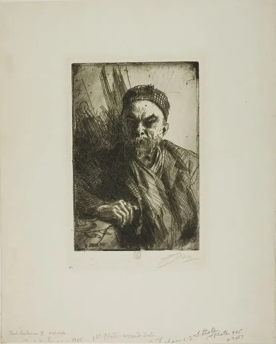 Framed Print : Paul Verlaine II, 1895. Creator: Anders Leonard Zorn Framed Print : Paul Verlaine II, 1895. Creator: Anders Leonard Zorn