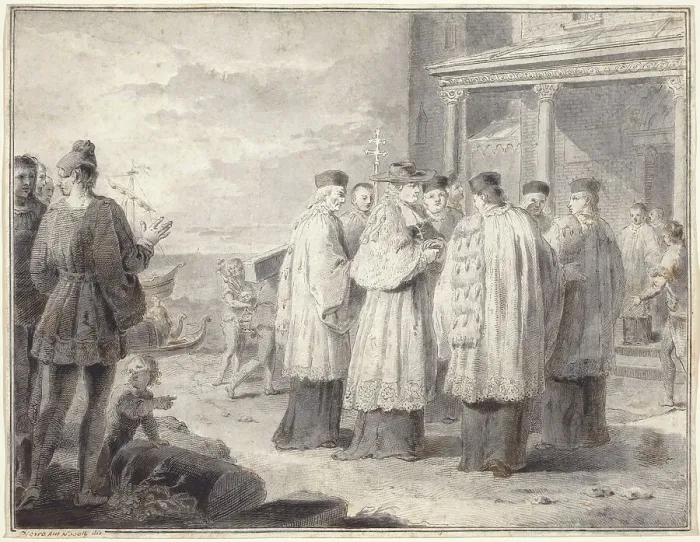 Framed Print : Paulinus, Cardinal and Patriarch of Aquileia, Transfers His Seat to Grado, c. 1796. Creator: Pietro Antonio Novelli Framed Print : Paulinus, Cardinal and Patriarch of Aquileia, Transfers His Seat to Grado, c. 1796. Creator: Pietro Antonio Novelli