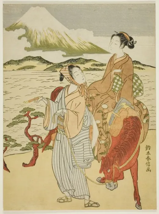 Framed Print : Pausing to admire Mt. Fuji (parody of Ariwara no Narihiras journey to the east), c Framed Print : Pausing to admire Mt. Fuji (parody of Ariwara no Narihiras journey to the east), c