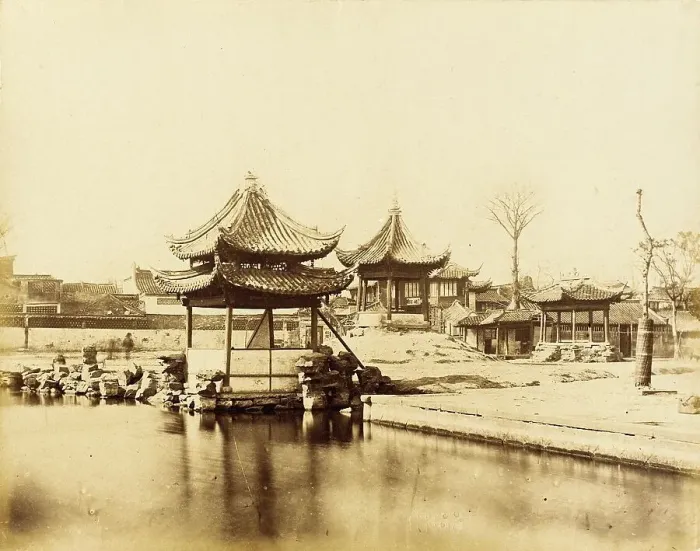Framed Print : Pavilion and Commericial Building at Water's Edge, 1860. Creator: Felice Beato Framed Print : Pavilion and Commericial Building at Water's Edge, 1860. Creator: Felice Beato