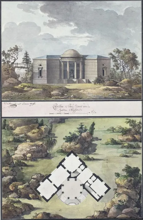 Framed Print : Pavilion in the English garden, 1795. Artist: Thomas de Thomon, Jean Francois (1754-1813) Framed Print : Pavilion in the English garden, 1795. Artist: Thomas de Thomon, Jean Francois (1754-1813)