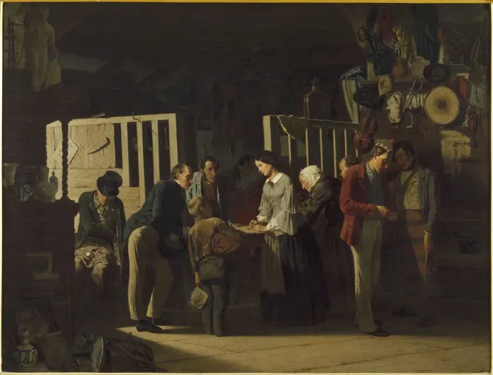 Framed Print : The Pawn Shop II, 1859. Creator: D Unker, Carl (1828-1866) Framed Print : The Pawn Shop II, 1859. Creator: D Unker, Carl (1828-1866)