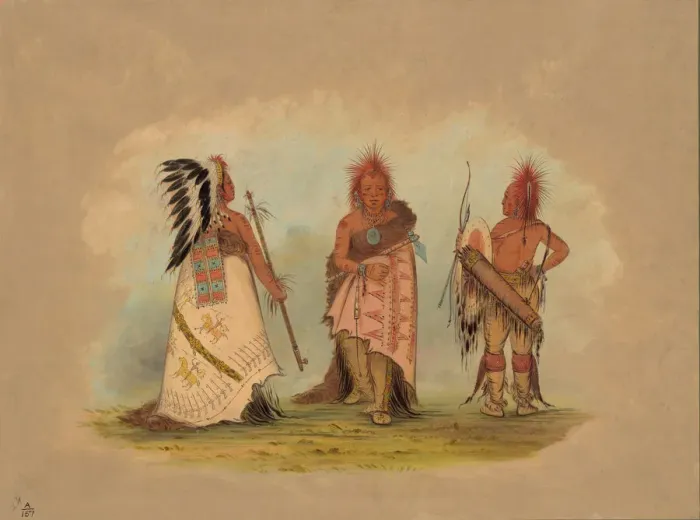 Framed Print : A Pawnee Chief with Two Warriors, 1861 / 1869. Creator: George Catlin Framed Print : A Pawnee Chief with Two Warriors, 1861 / 1869. Creator: George Catlin