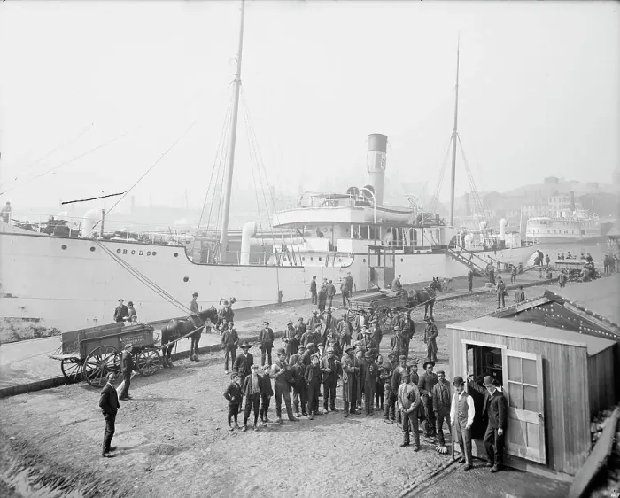 Framed Print : Pay day for the stevedores, Baltimore, Md. c1905. Creator: Unknown Framed Print : Pay day for the stevedores, Baltimore, Md. c1905. Creator: Unknown