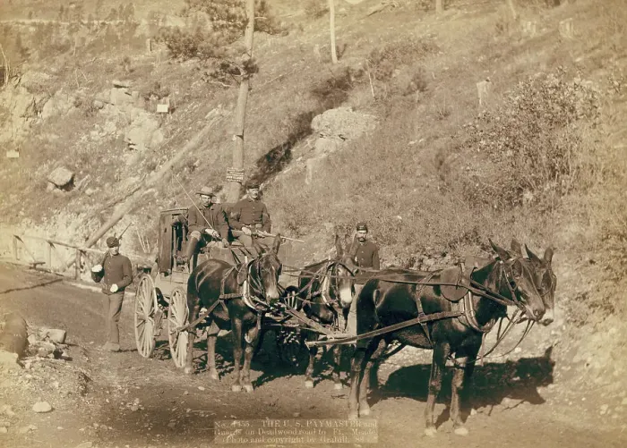 Framed Print : The US Paymaster and Guards on Deadwood road to Ft Meade, 1888. Creator: John C. H. Grabill Framed Print : The US Paymaster and Guards on Deadwood road to Ft Meade, 1888. Creator: John C. H. Grabill