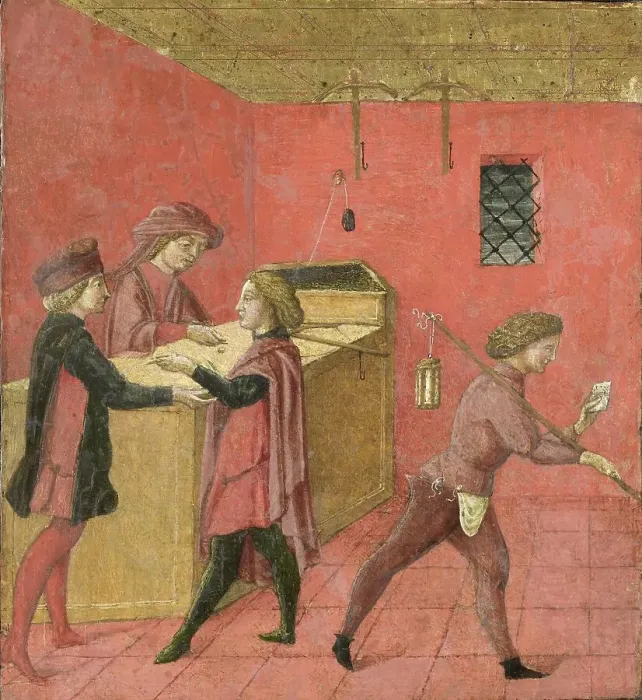 Framed Print : Payment of Salaries to the Night Watchmen in the Camera del Comune of Siena, 1440-1460. Creator: Anon Framed Print : Payment of Salaries to the Night Watchmen in the Camera del Comune of Siena, 1440-1460. Creator: Anon