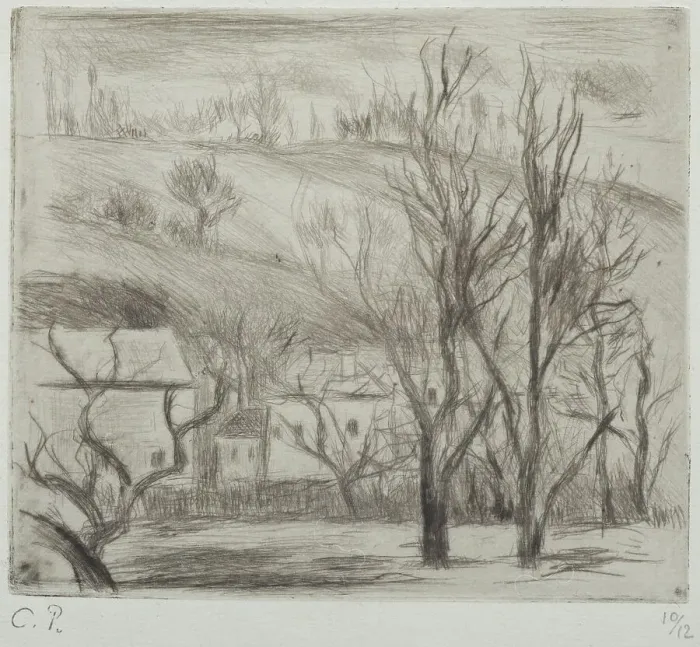 Framed Print : Paysage à l'Hermitage (Pontoise); (Landscape at l'Hermitage, Pontoise), 1880. Creator: Camille Pissarro Framed Print : Paysage à l'Hermitage (Pontoise); (Landscape at l'Hermitage, Pontoise), 1880. Creator: Camille Pissarro