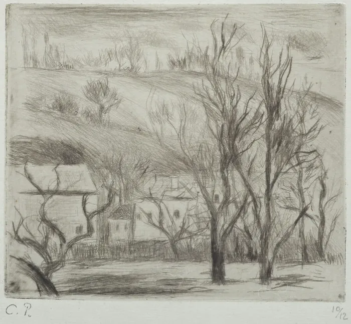 Framed Print : Paysage à l'Hermitage (Pontoise); (Landscape at l'Hermitage, Pontoise), 1880. Creator: Camille Pissarro Framed Print : Paysage à l'Hermitage (Pontoise); (Landscape at l'Hermitage, Pontoise), 1880. Creator: Camille Pissarro