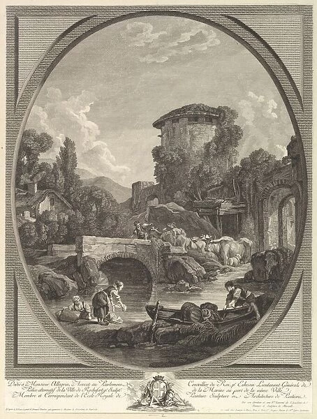 Paysage au Pont et au Pigeonnier (Landscape with a Bridge and a Dovecote), 18th century