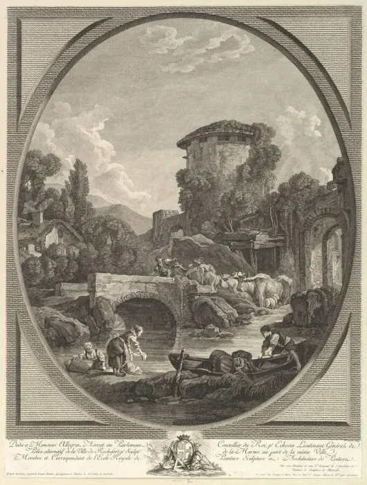Framed Print : Paysage au Pont et au Pigeonnier (Landscape with a Bridge and a Dovecote), 18th century Framed Print : Paysage au Pont et au Pigeonnier (Landscape with a Bridge and a Dovecote), 18th century