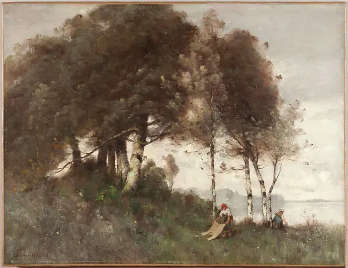 Framed Print : Paysage aux lavandières, after 1870. Creator: Paul-Désiré Trouillebert