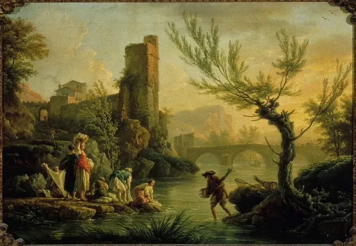 Framed Print : Paysage avec des lavandières, 1763. Creator: Claude-Joseph Vernet