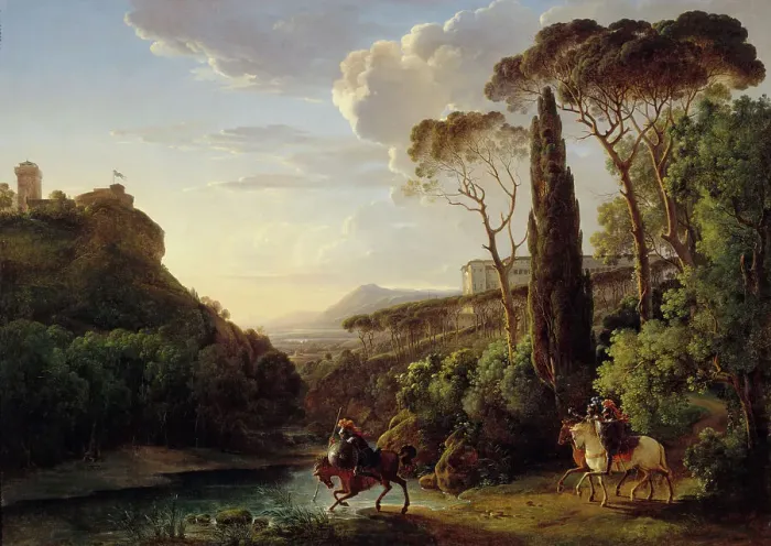 Framed Print : Paysage d'Italie avec trois chevaliers, 1806. Creator: Pierre-Athanase Chauvin Framed Print : Paysage d'Italie avec trois chevaliers, 1806. Creator: Pierre-Athanase Chauvin