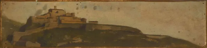 Framed Print : Paysage d'Italie, village fortifié sur la colline, between 1859 and 1864. Creator: Jean Jacques Henner Framed Print : Paysage d'Italie, village fortifié sur la colline, between 1859 and 1864. Creator: Jean Jacques Henner