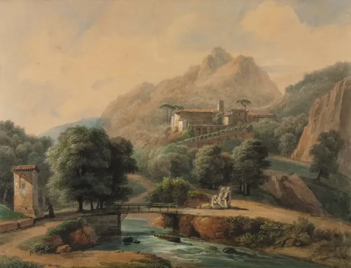 Framed Print : Paysage Italien: LAbbaye et Les Religieux, late 1800s-1900s. Creator: Jean-Victor Bertin (French Framed Print : Paysage Italien: LAbbaye et Les Religieux, late 1800s-1900s. Creator: Jean-Victor Bertin (French