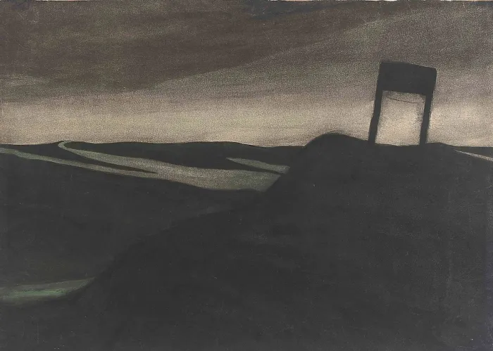 Framed Print : Paysage nocturne, poteau de signalisation, c1907. Creator: Spilliaert, Leon (1881-1946) Framed Print : Paysage nocturne, poteau de signalisation, c1907. Creator: Spilliaert, Leon (1881-1946)